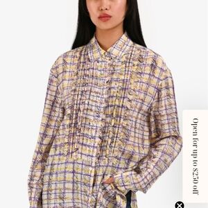 Burberry Yellow/Purple Silk Printed Button Down Shirt Top Scribble sz 10 it44